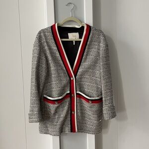 MAJE - Chic Black and White Cardigan with Red Accents